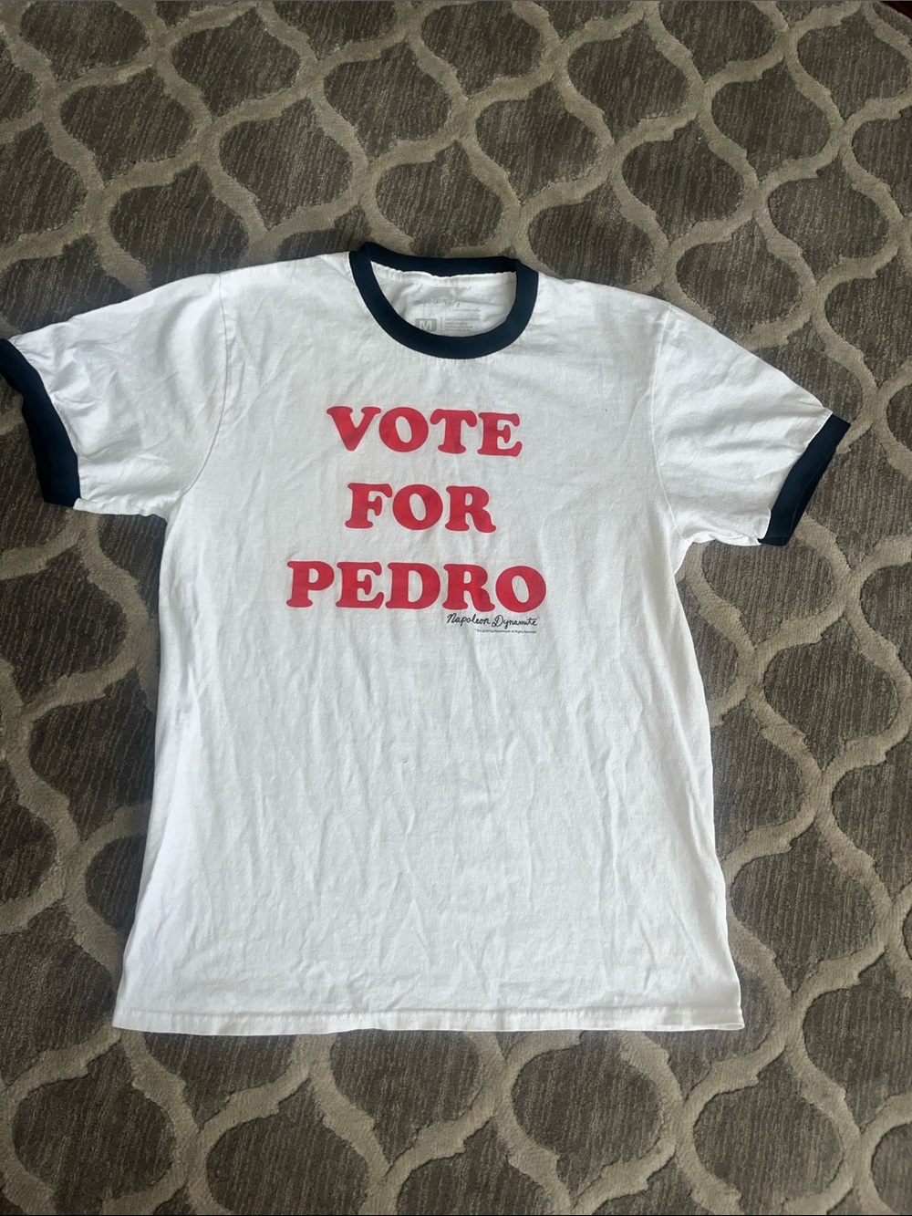 Vote For Pedro White Ringer Tee with Red Graphic